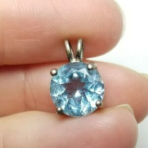 Vintage Sterling Silver Blue Rhinestone Round Pendant Charm, Birthstone, Estate